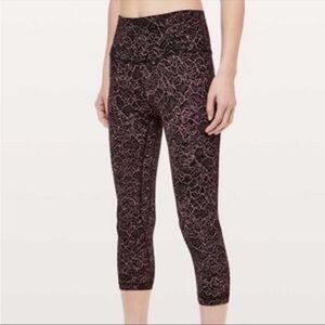 Lululemon Align Crop Leggings. Lacescape Spanish Rose Black. Size 4.